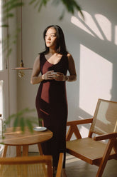 Knit Bateau Neckline Dress in Cherry