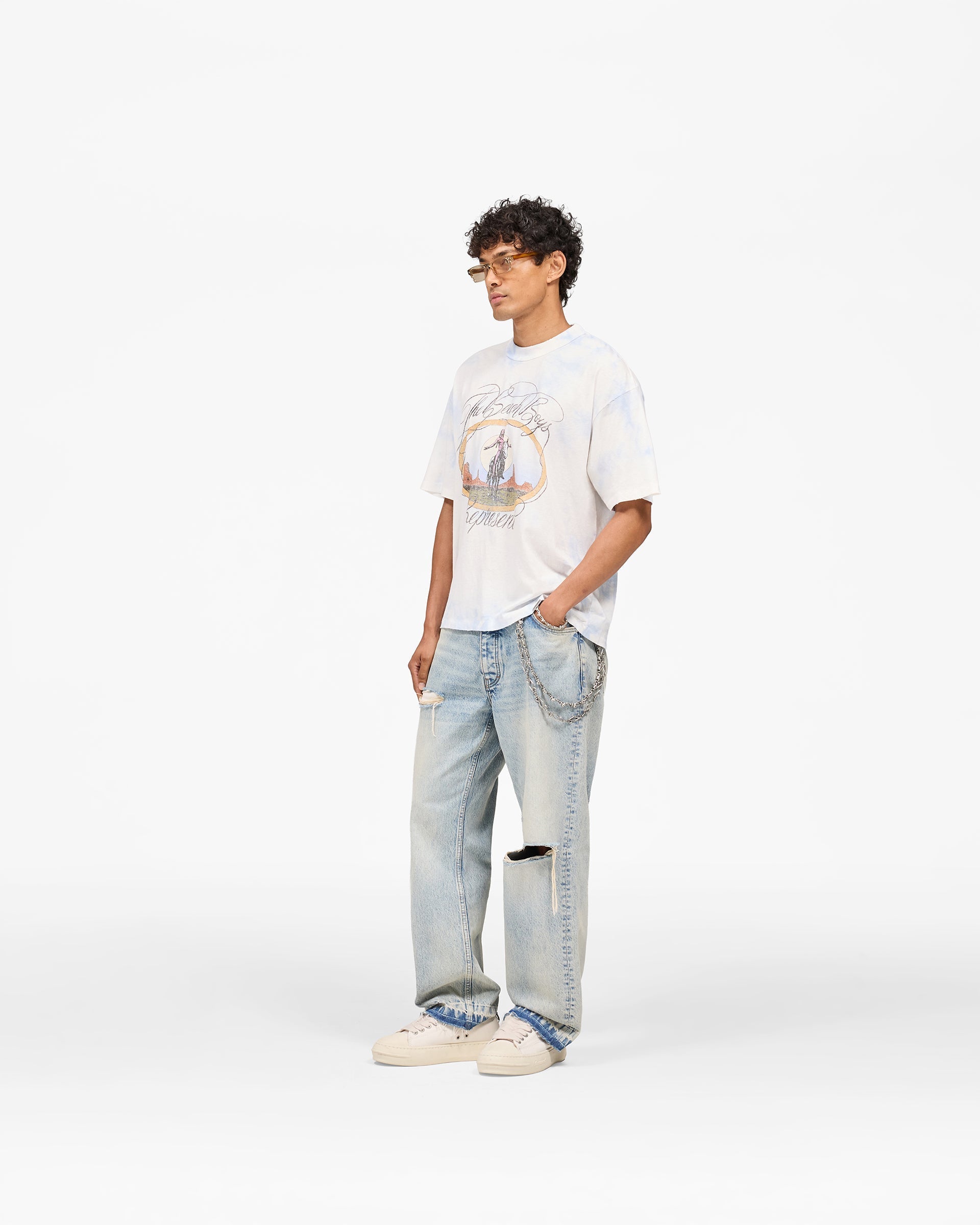 Represent x Beach Boys Script T-Shirt - Blue Tie Dye