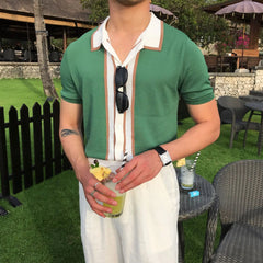 Contrast Trim Button-Up Knit Polo