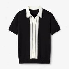 Contrast Trim Button-Up Knit Polo