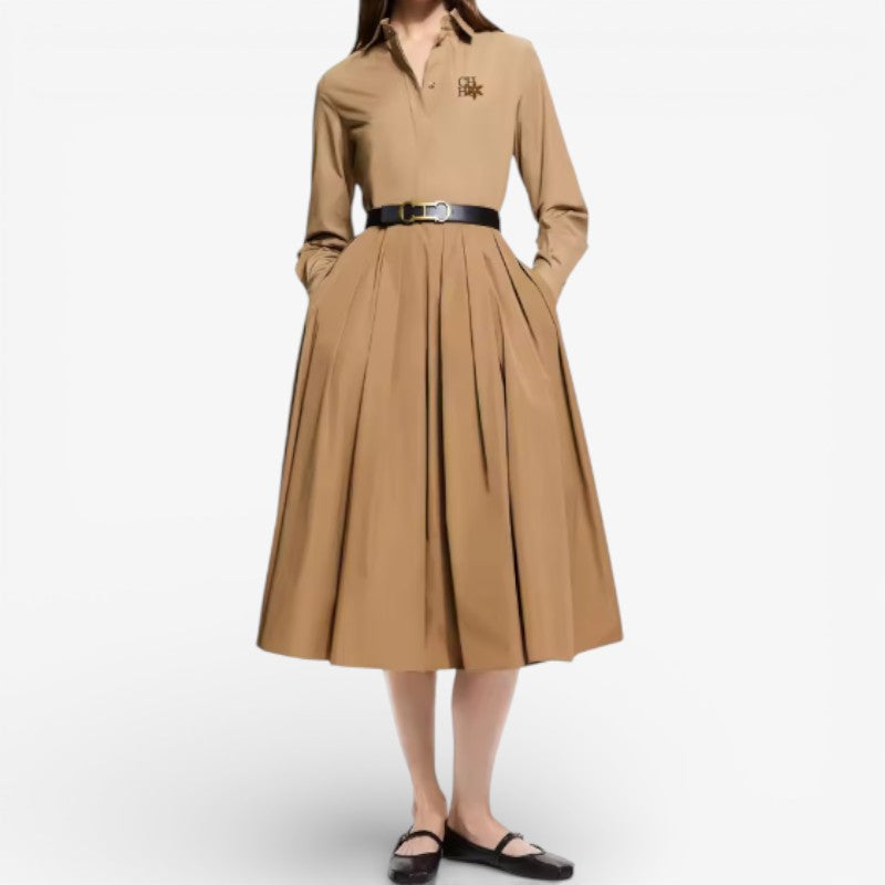 High-Waist Pleated Midi Skirt