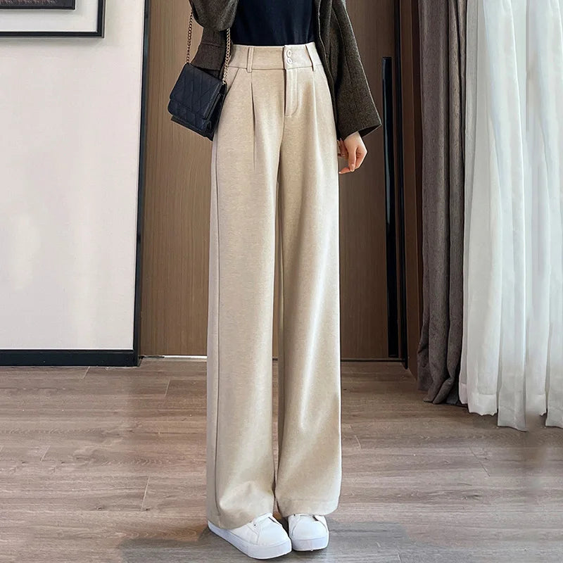 High-Waist Wide-Leg Pleated Trousers