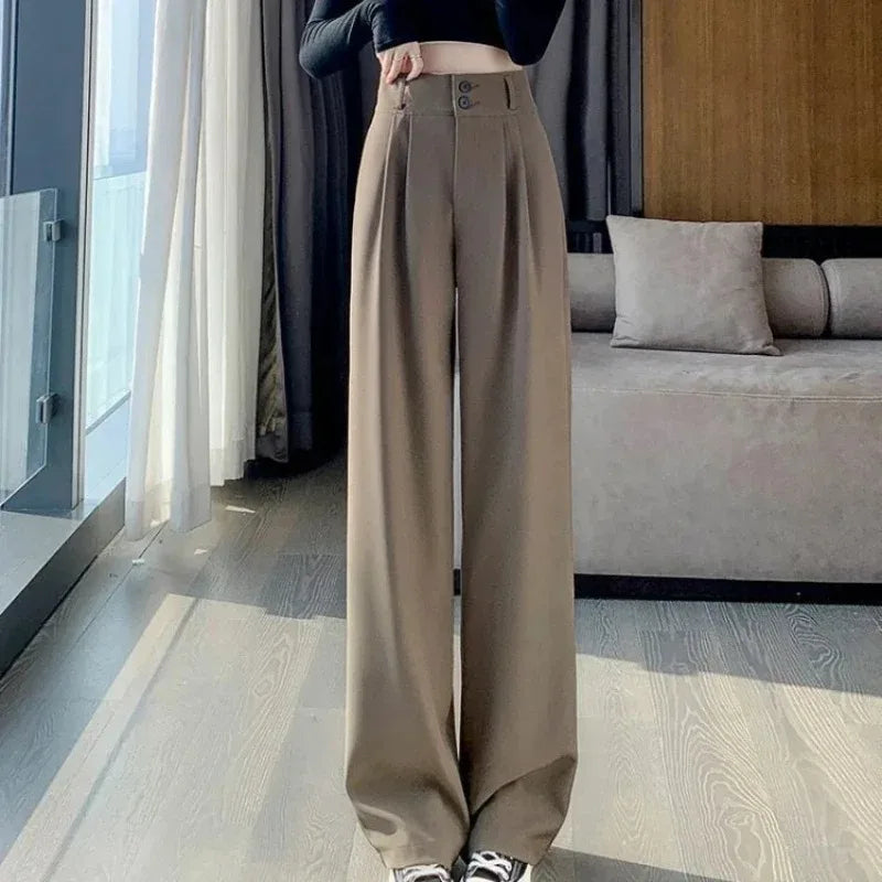High-Waist Wide-Leg Pleated Trousers