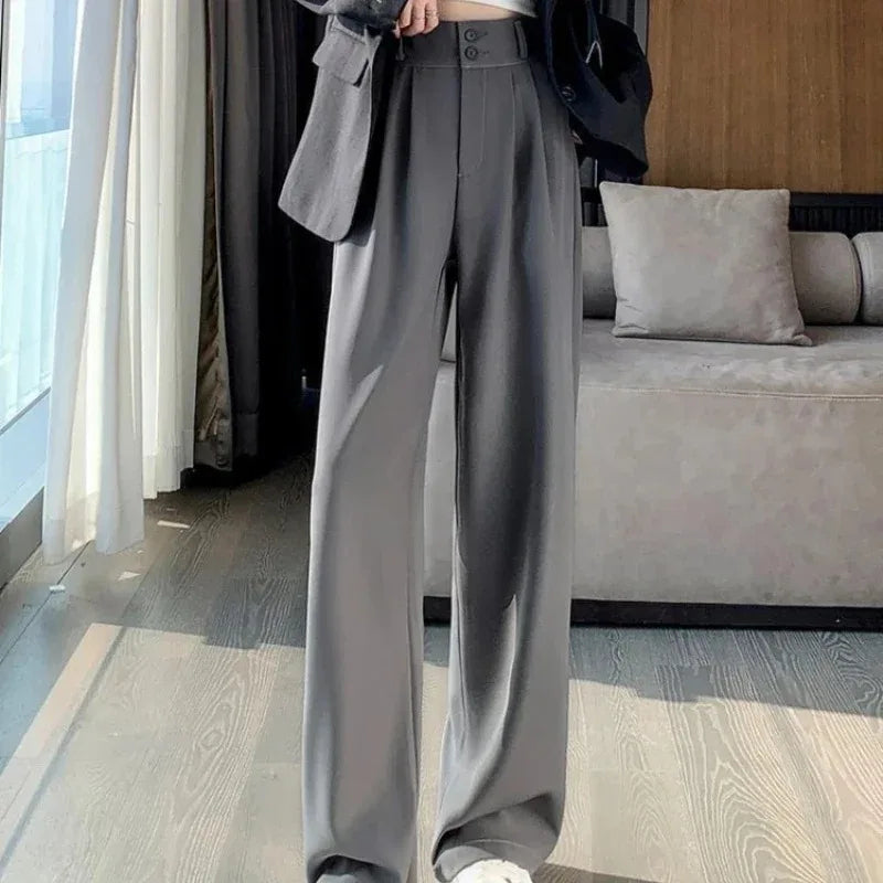 High-Waist Wide-Leg Pleated Trousers