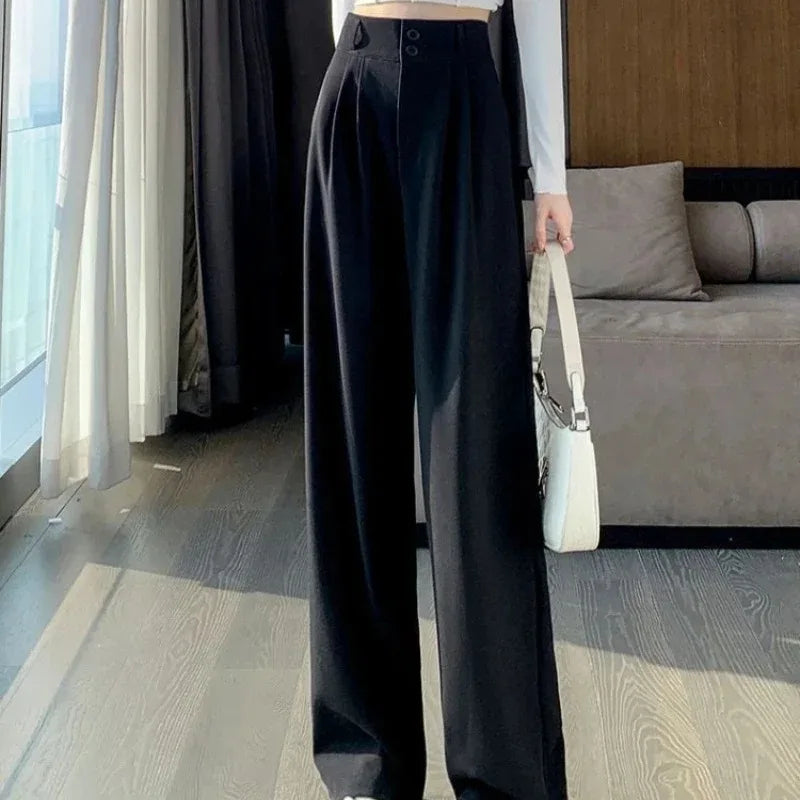 High-Waist Wide-Leg Pleated Trousers