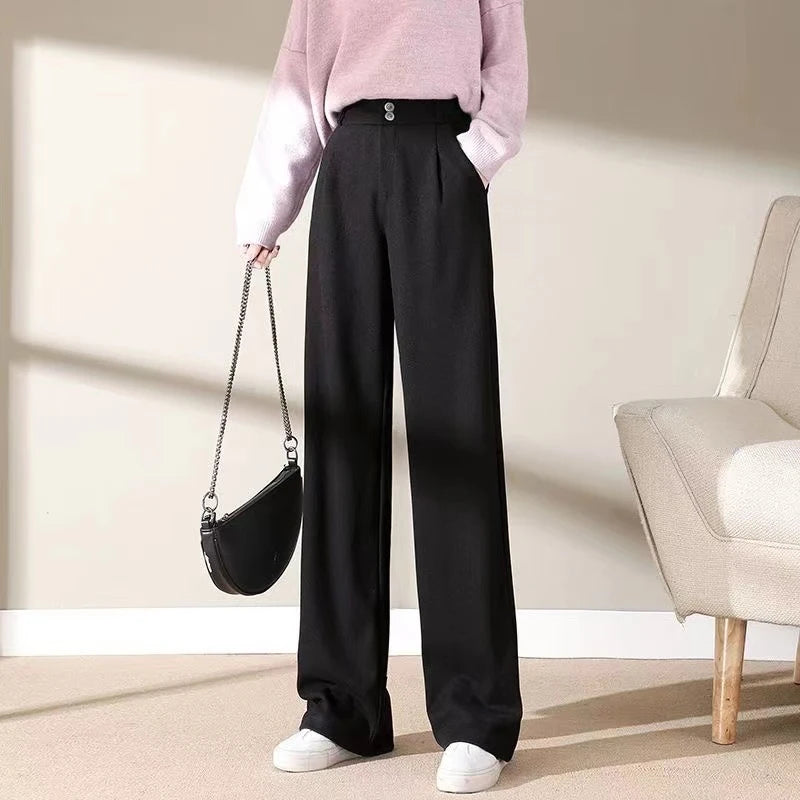 High-Waist Wide-Leg Pleated Trousers
