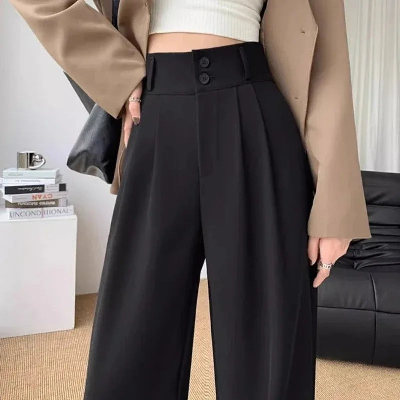 High-Waist Wide-Leg Pleated Trousers