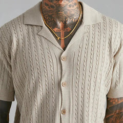 Men’s Cable Knit Button-Up Polo Shirt