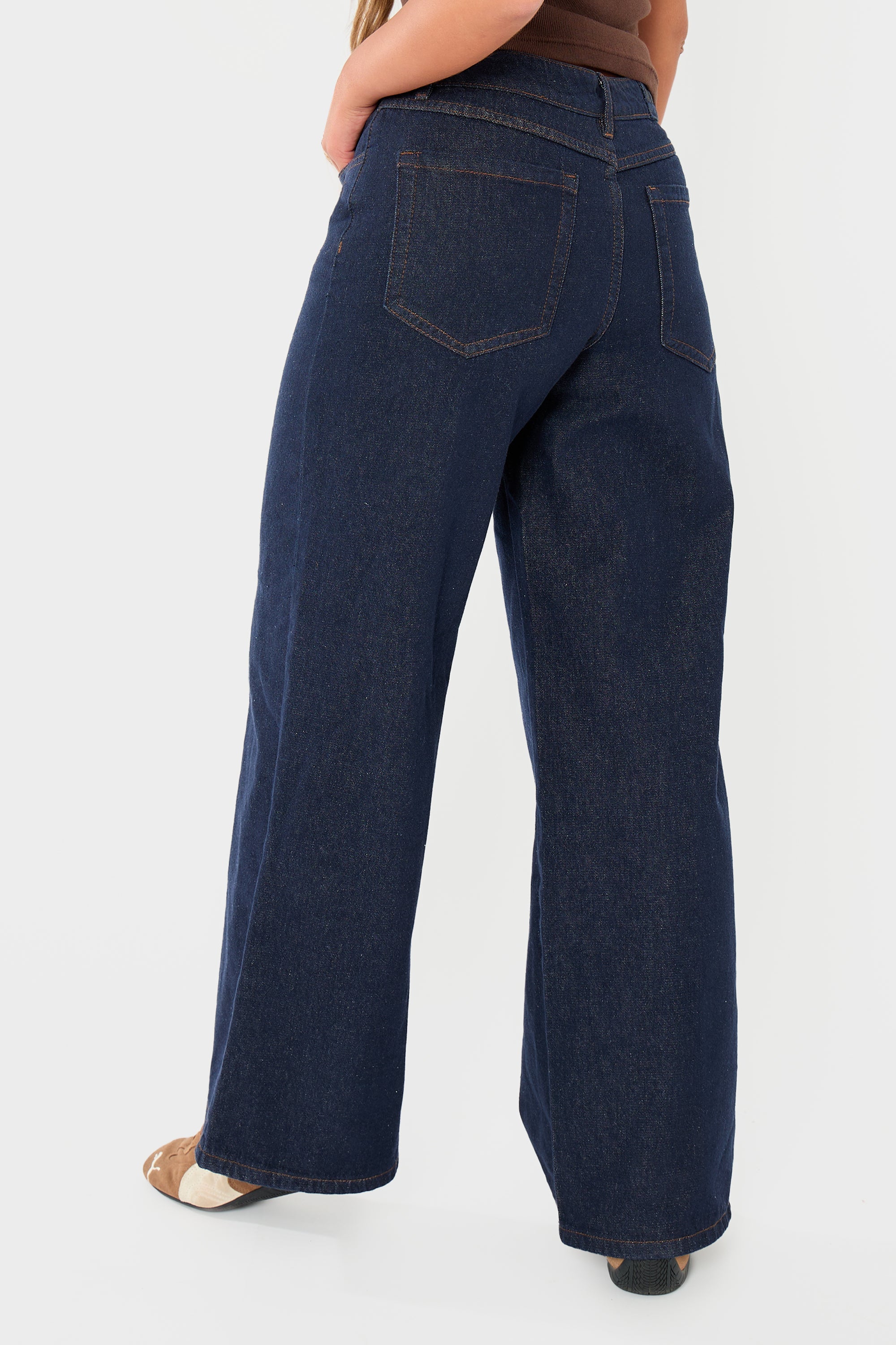Kaiia Denim Mid Rise Wide Leg Jeans Indigo