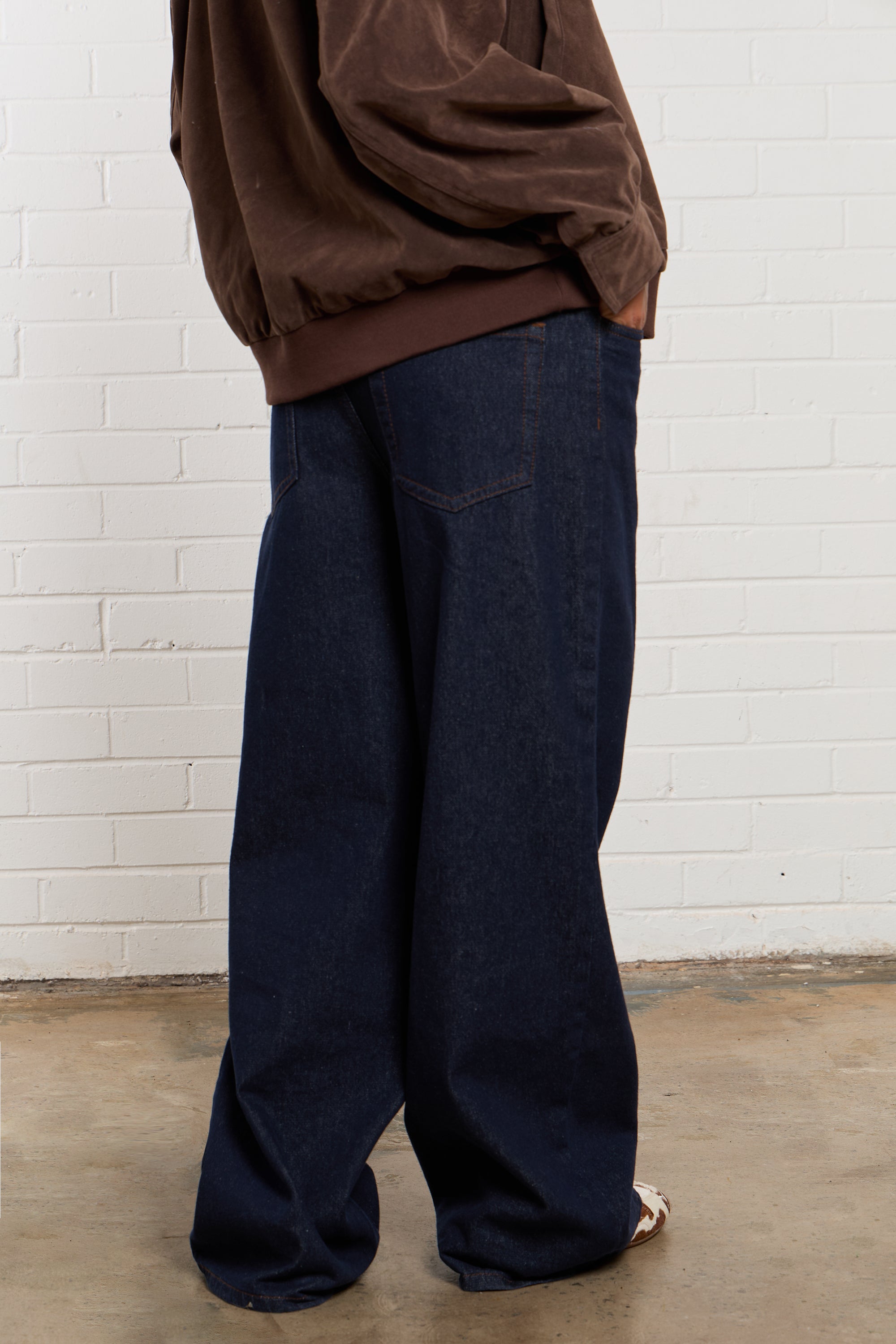 Kaiia Denim Mid Rise Wide Leg Jeans Indigo