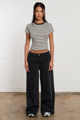 Kaiia Denim Mid Rise Wide Leg Jeans Black