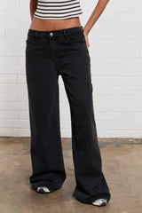 Kaiia Denim Mid Rise Wide Leg Jeans Black