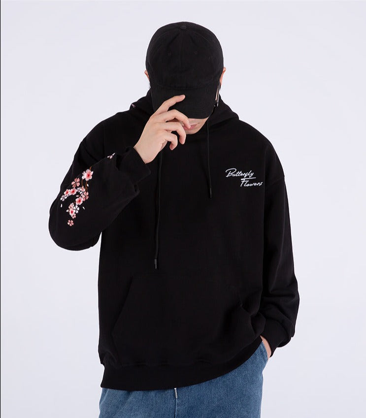 Cherry Blossom Butterfly Embroidered Hoodie