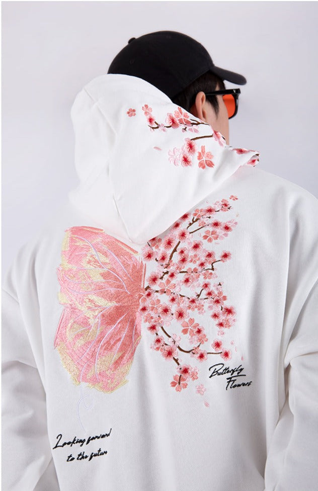 Cherry Blossom Butterfly Embroidered Hoodie