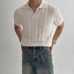Open-Knit Casual Polo Shirt