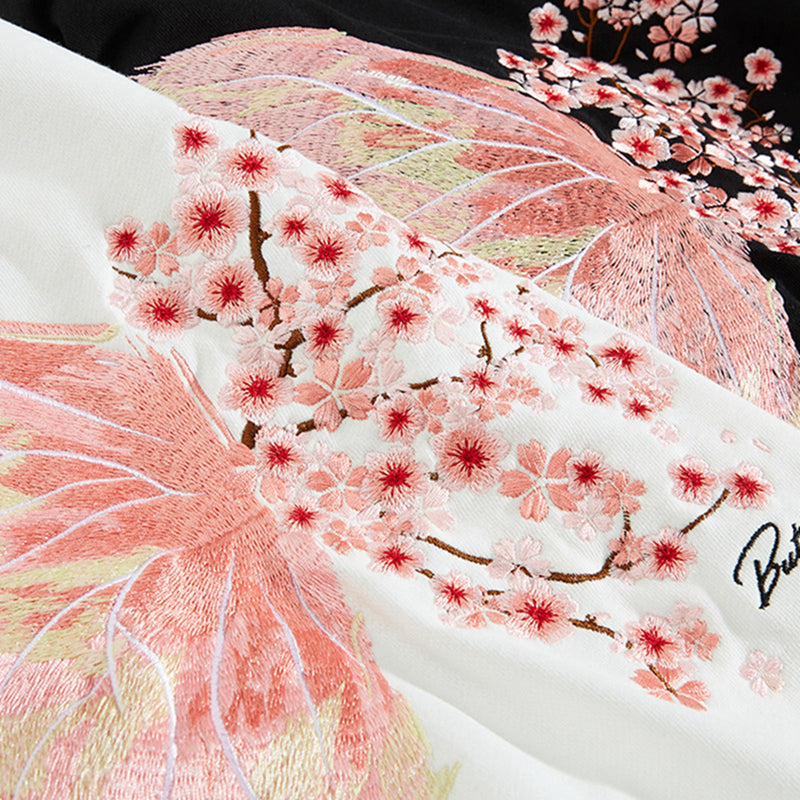 Cherry Blossom Butterfly Embroidered Hoodie