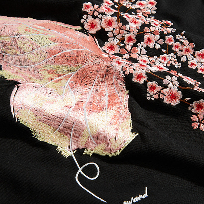 Cherry Blossom Butterfly Embroidered Hoodie