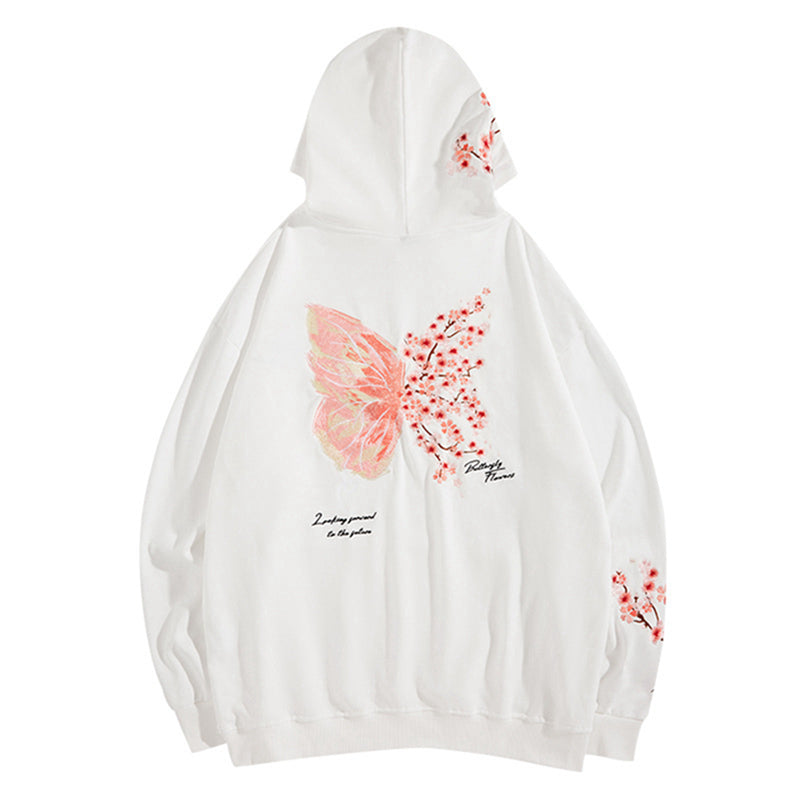 Cherry Blossom Butterfly Embroidered Hoodie