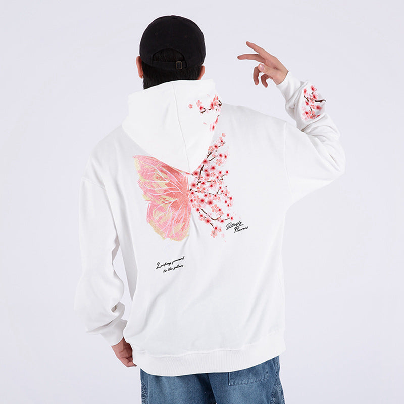Cherry Blossom Butterfly Embroidered Hoodie