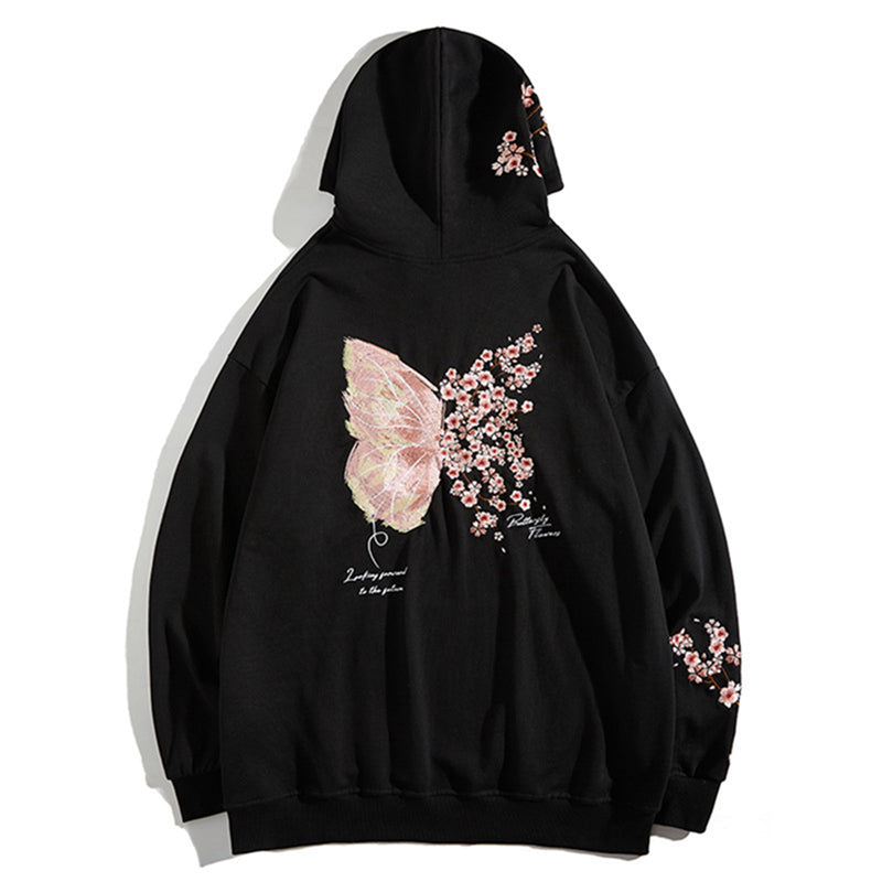 Cherry Blossom Butterfly Embroidered Hoodie