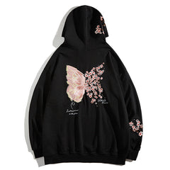 Cherry Blossom Butterfly Embroidered Hoodie