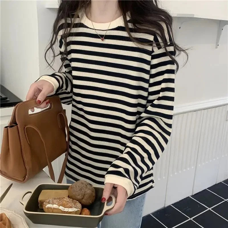 Striped Crew Neck Long Sleeve Top