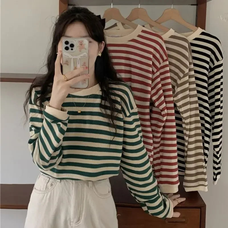Striped Crew Neck Long Sleeve Top
