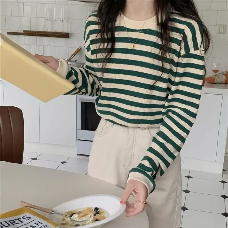 Striped Crew Neck Long Sleeve Top