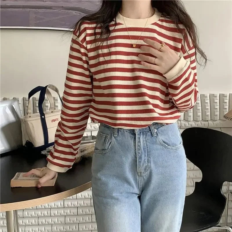 Striped Crew Neck Long Sleeve Top