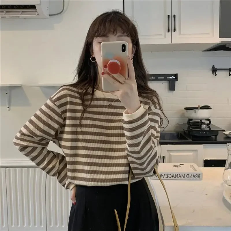 Striped Crew Neck Long Sleeve Top