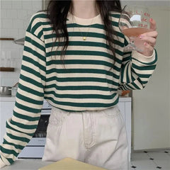 Striped Crew Neck Long Sleeve Top