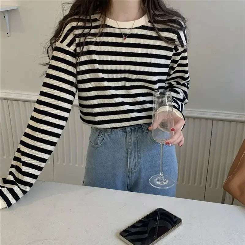 Striped Crew Neck Long Sleeve Top