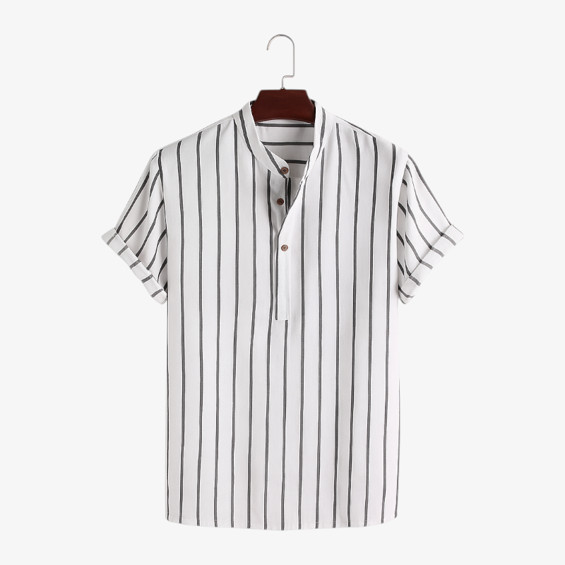 Striped Mandarin Collar Shirt