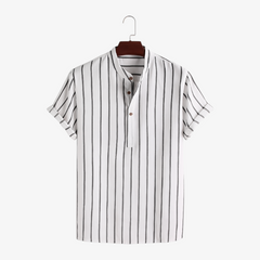 Striped Mandarin Collar Shirt