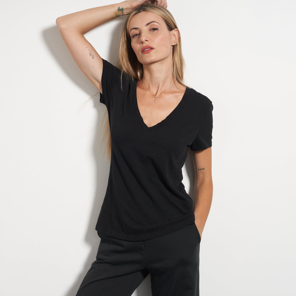 Tyler Deep V Neck Slub Tee