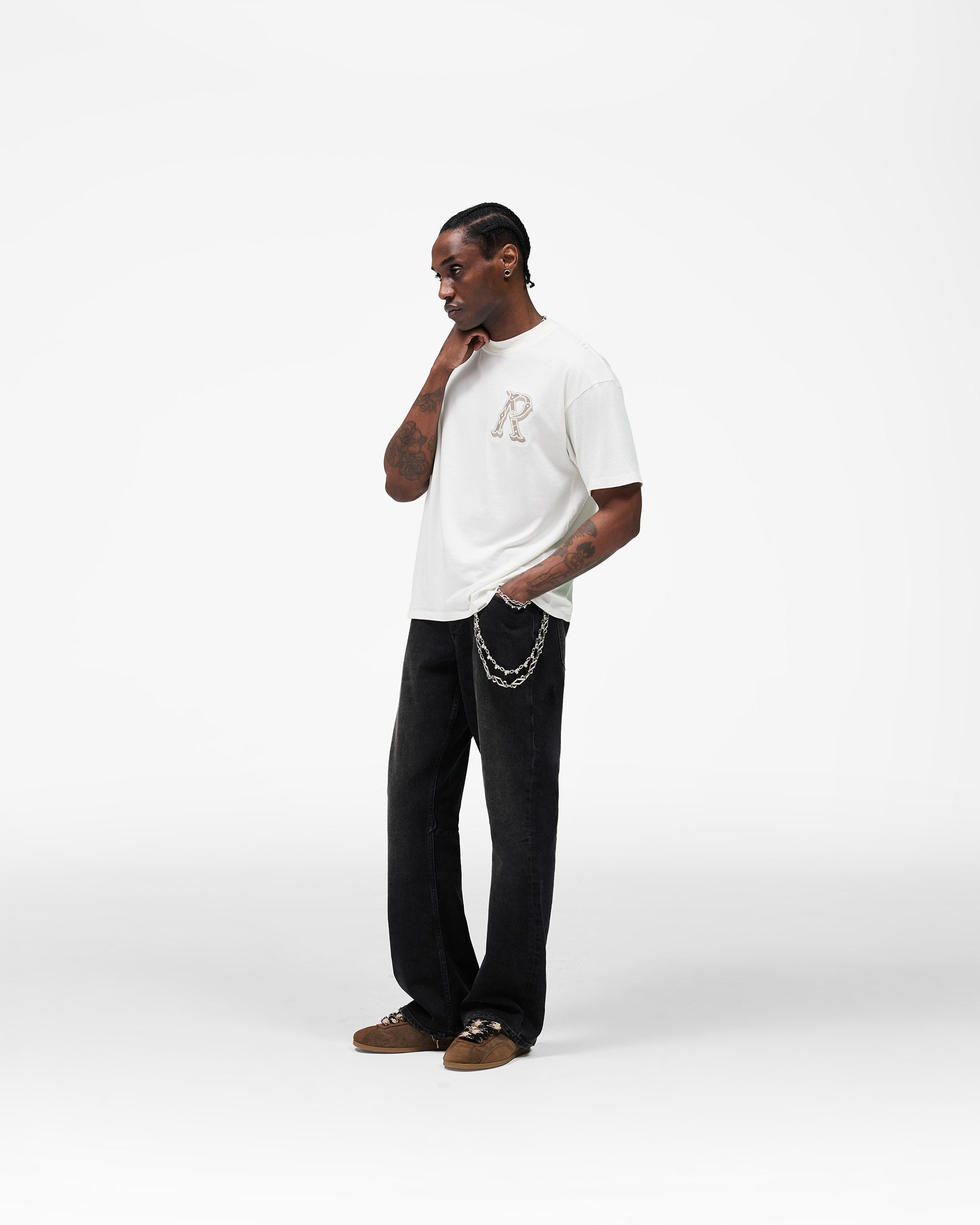 Western Initial T-Shirt - Flat White