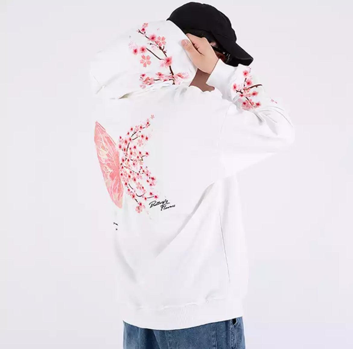 Cherry Blossom Butterfly Embroidered Hoodie