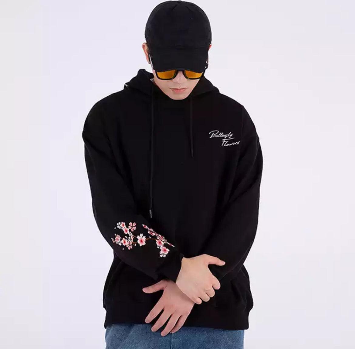 Cherry Blossom Butterfly Embroidered Hoodie