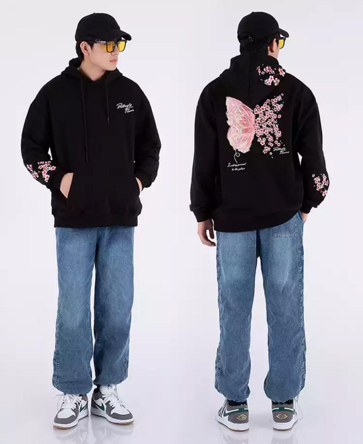 Cherry Blossom Butterfly Embroidered Hoodie