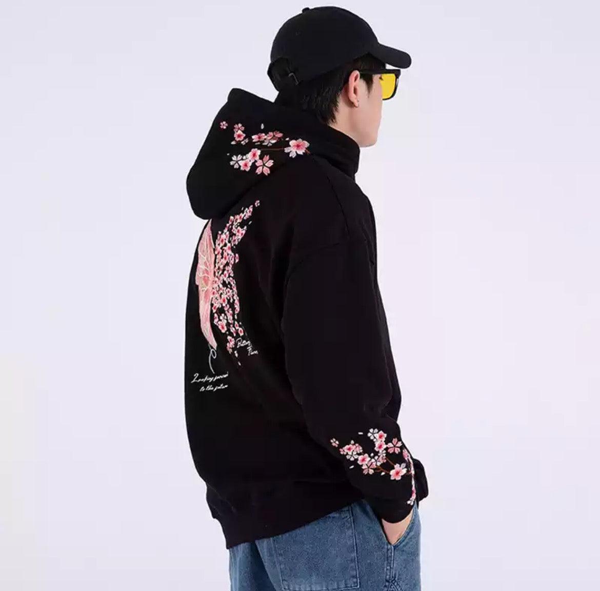 Cherry Blossom Butterfly Embroidered Hoodie