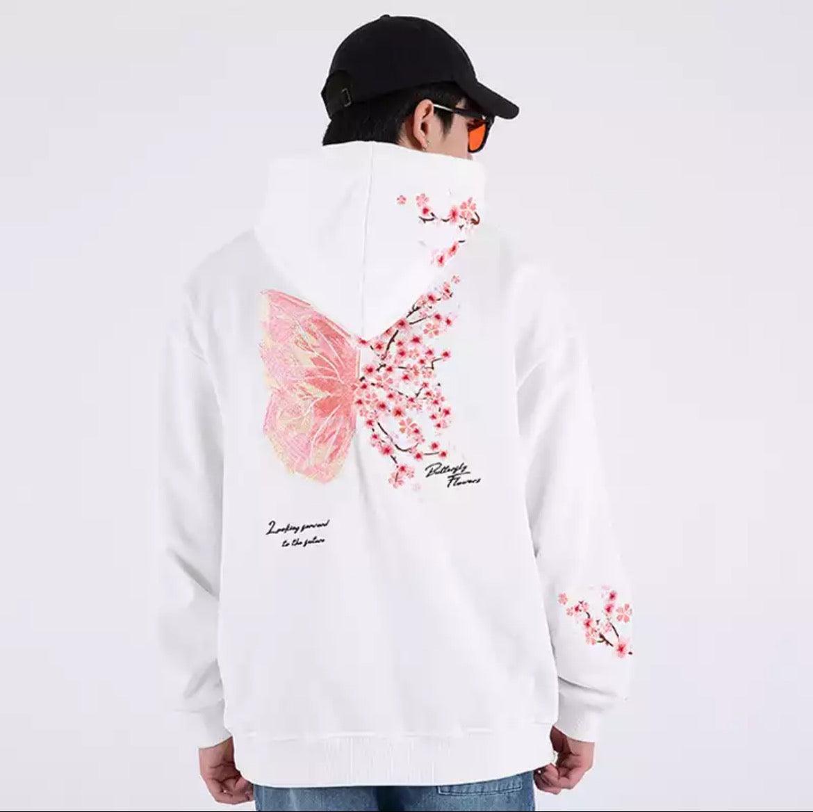 Cherry Blossom Butterfly Embroidered Hoodie