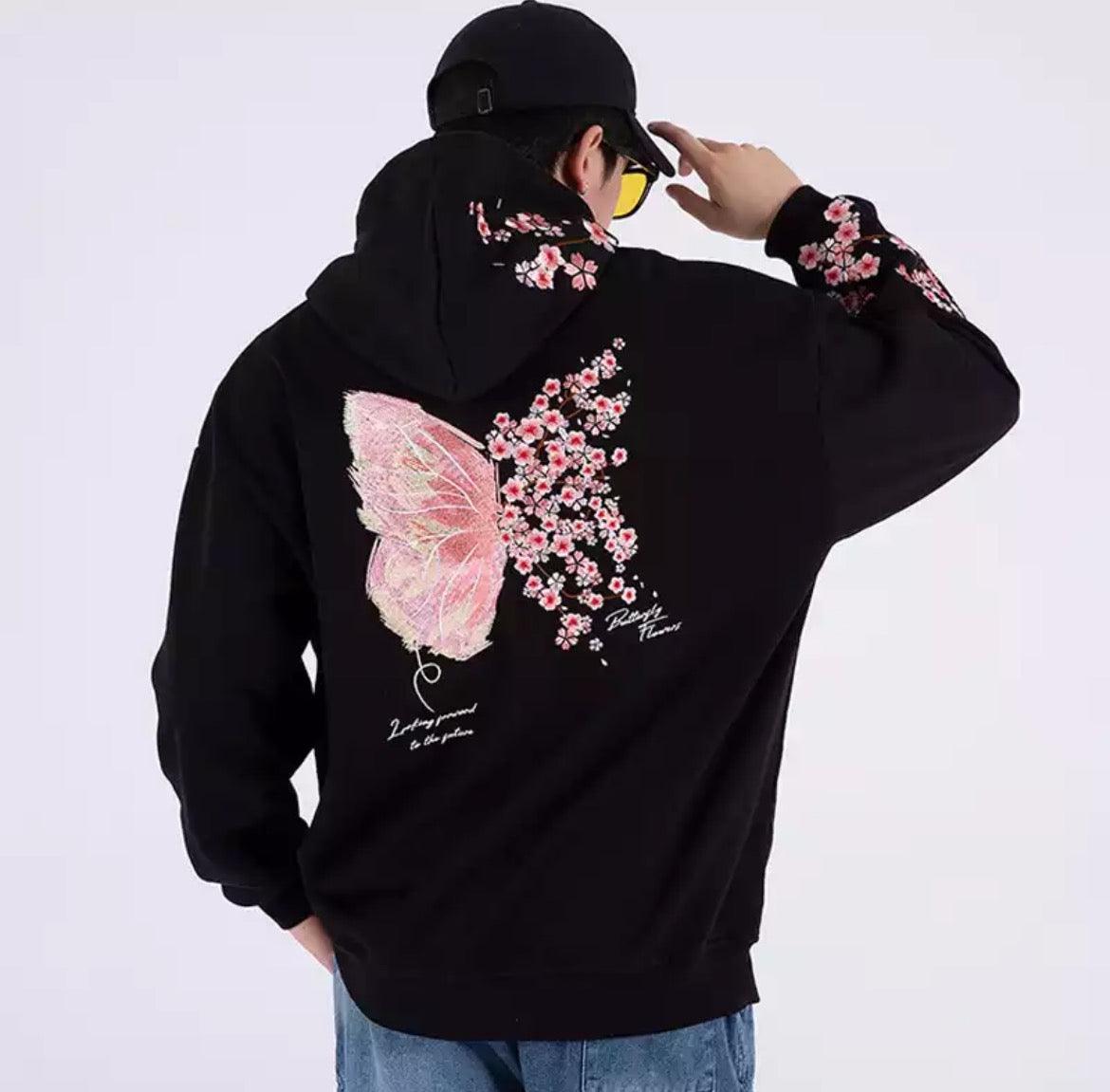 Cherry Blossom Butterfly Embroidered Hoodie