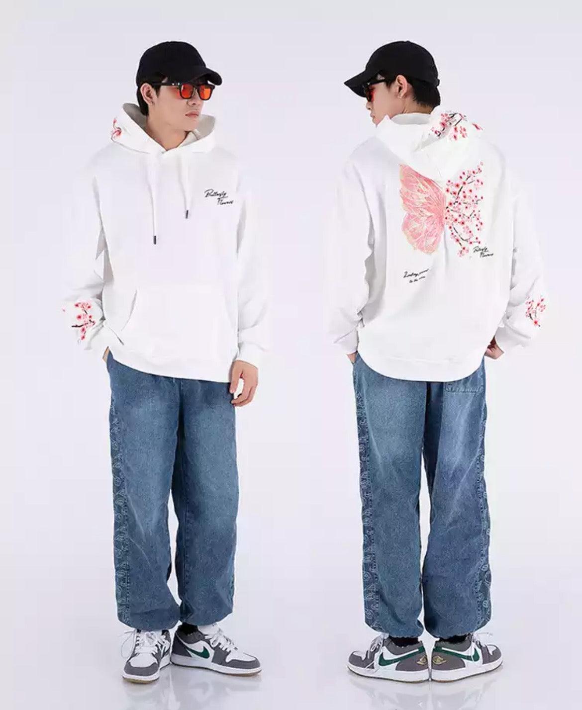 Cherry Blossom Butterfly Embroidered Hoodie