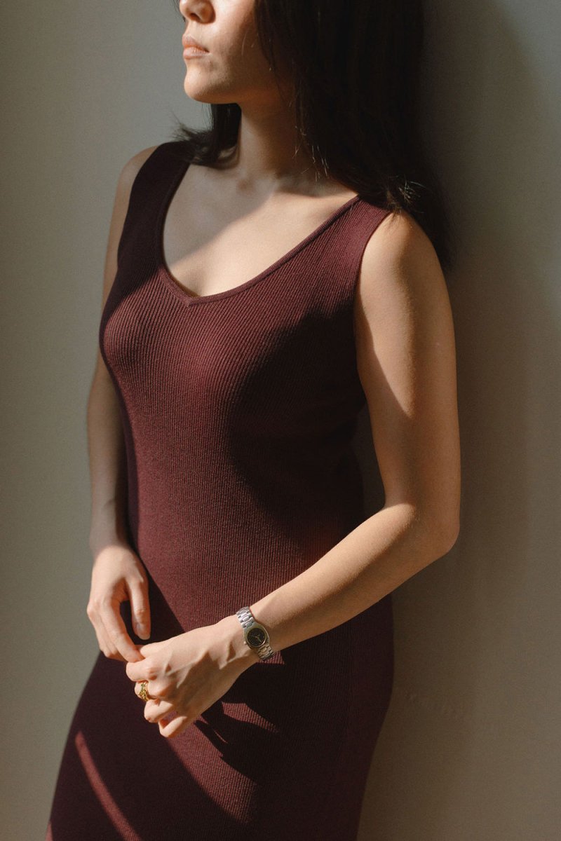 Knit Bateau Neckline Dress in Cherry