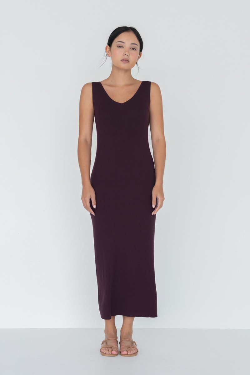 Knit Bateau Neckline Dress in Cherry