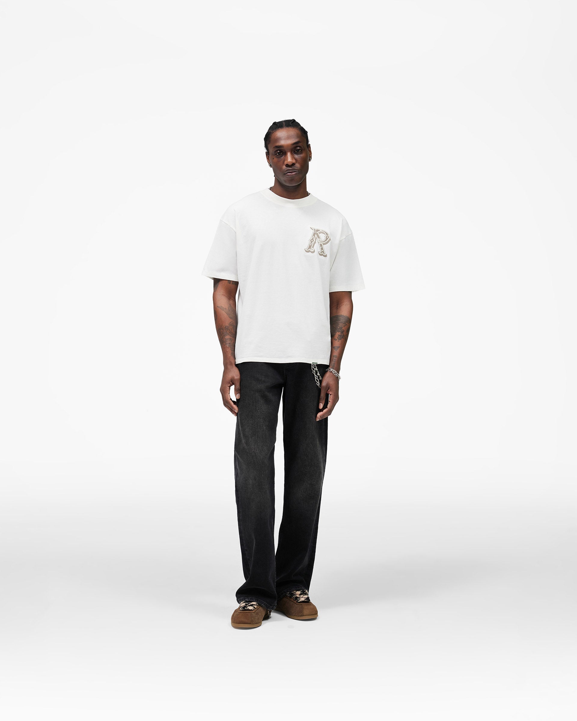 Western Initial T-Shirt - Flat White