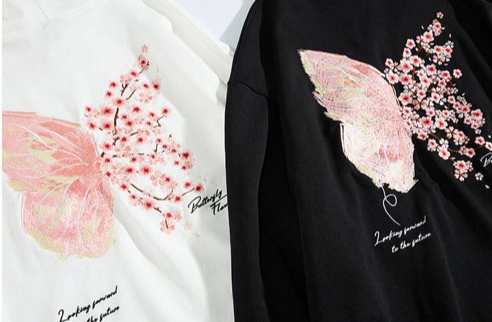 Cherry Blossom Butterfly Embroidered Hoodie