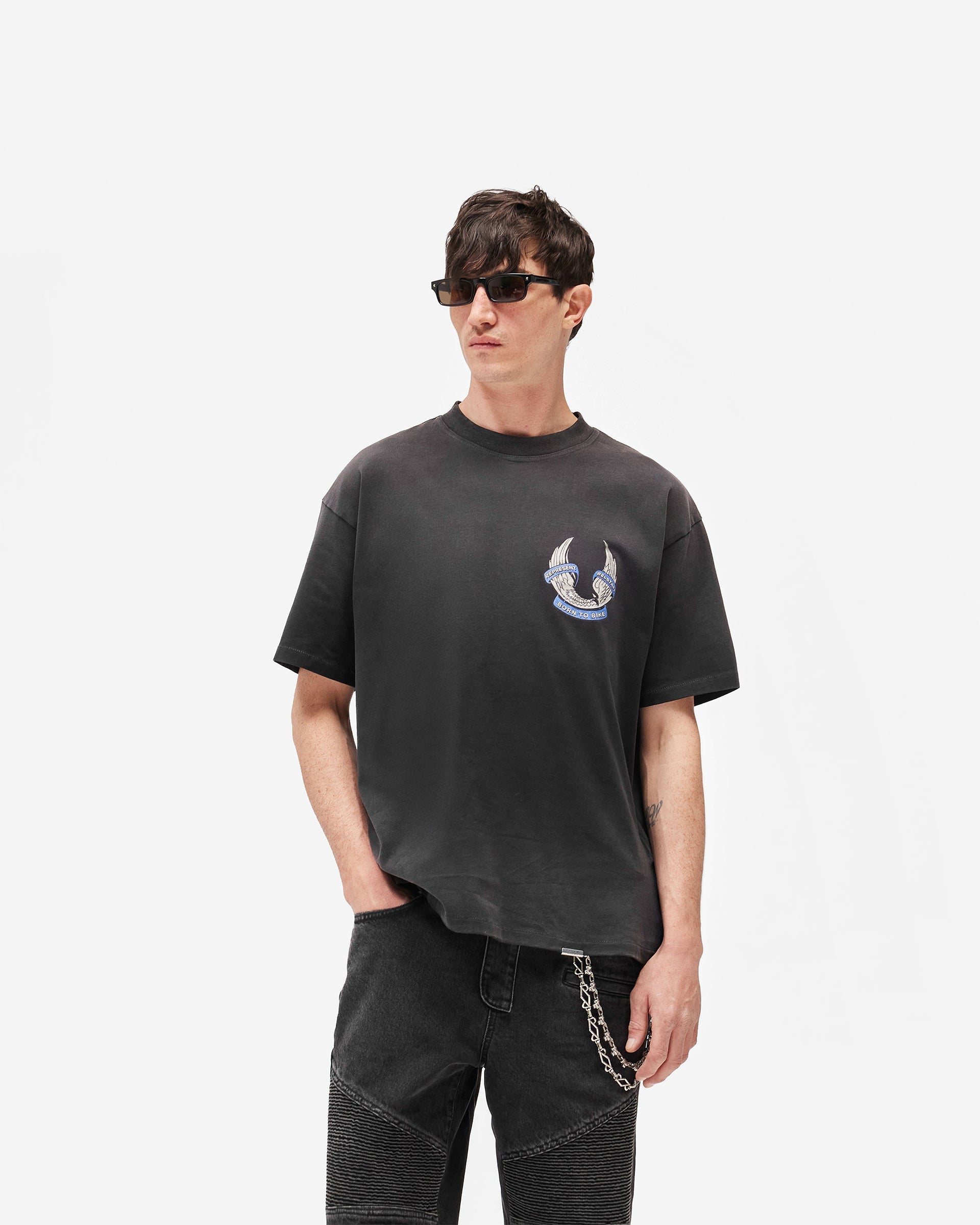 Represent X Belstaff Born To Bike T-Shirt - Aged Black